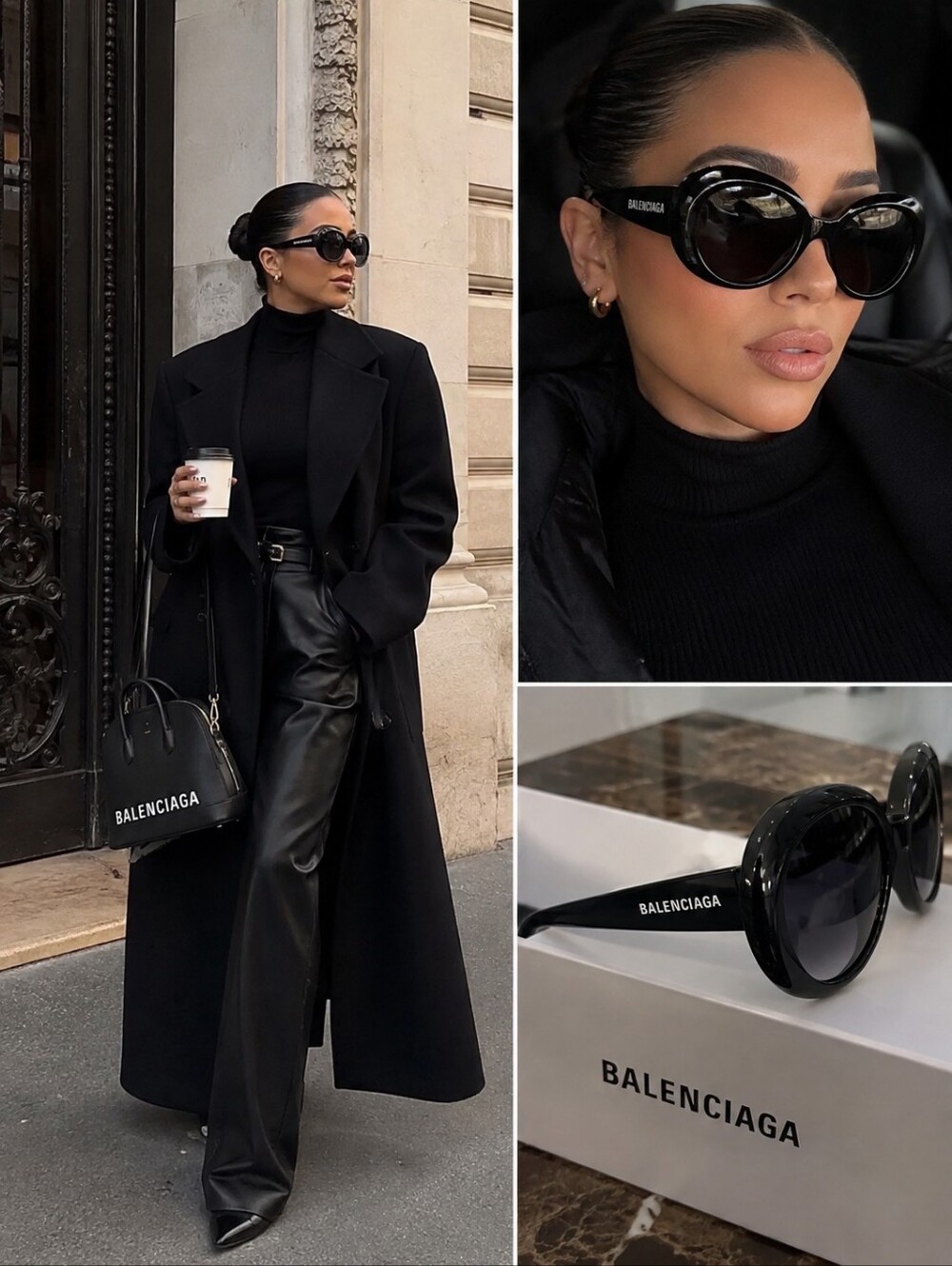 Balenciaga Black Round Oversized Sunglasses 100% Original
